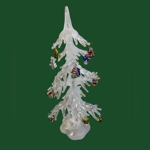 Glass Christmas tree with tiny decorations 11” high